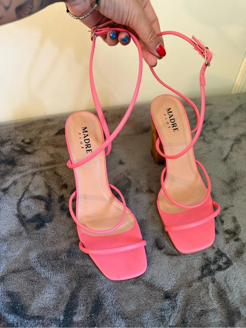 Hot Pink Strappy Block Heel Sandal